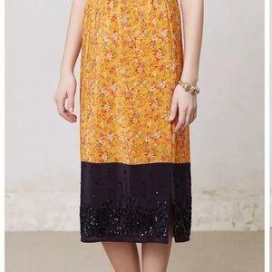 Mave large Silk Road Midi Skirt | Anthropologie | Yellow Floral Silk sold out
